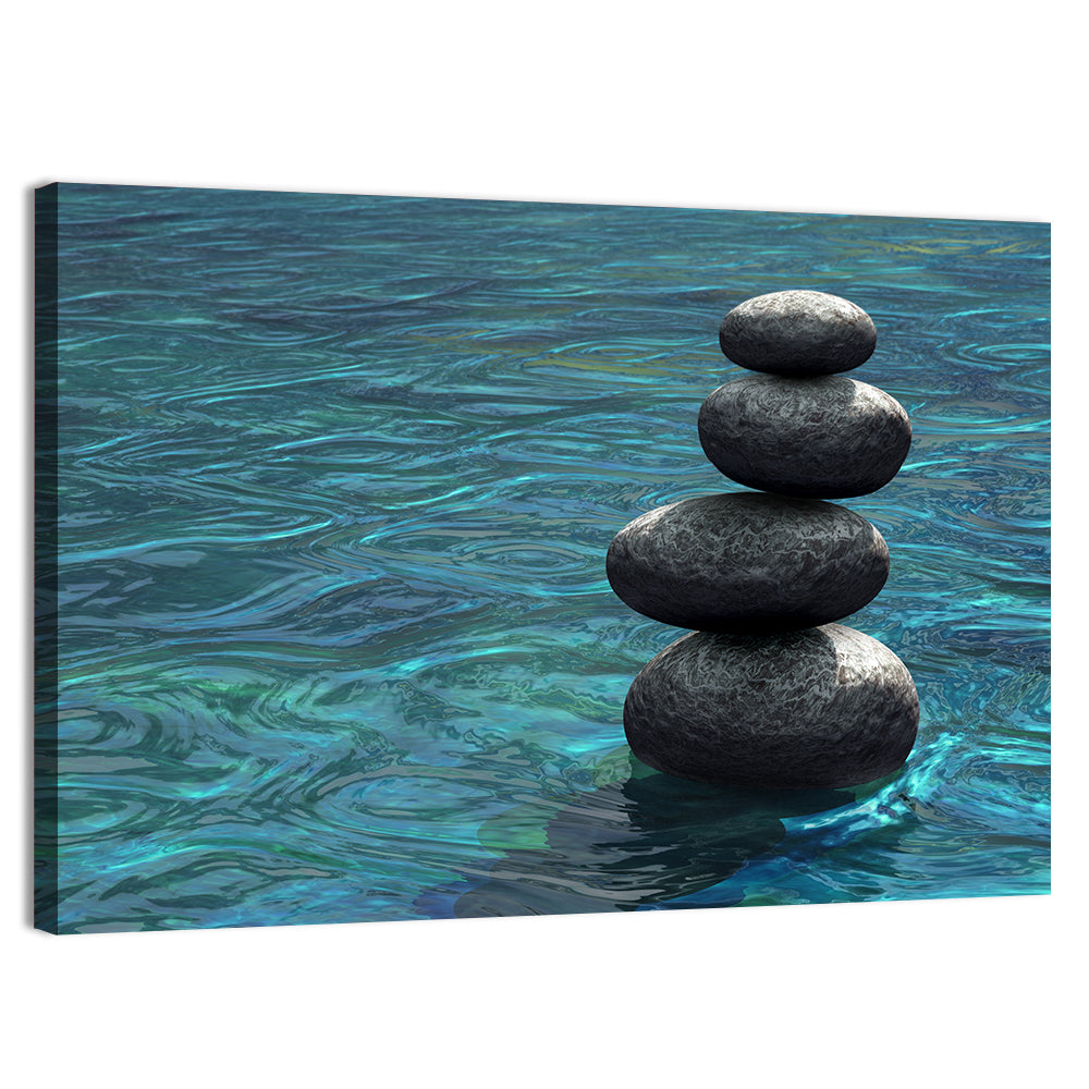 Zen Stone Stack Over Rippling Water Wall Art, canvas print, landscape