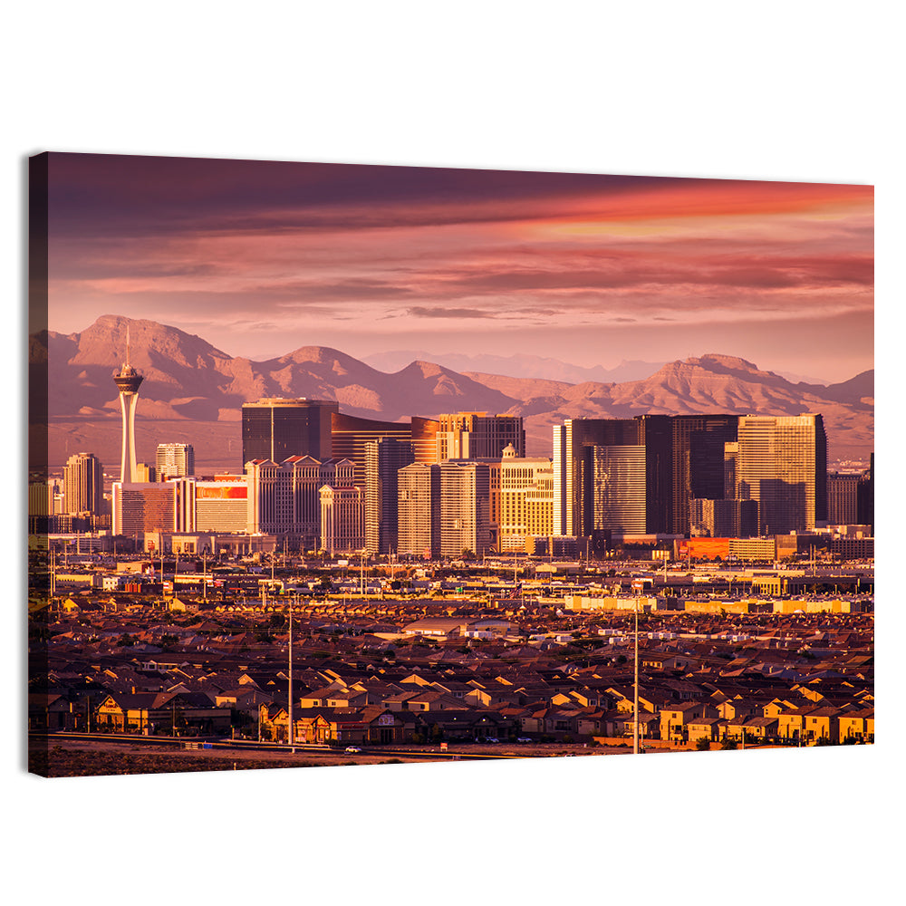 Las Vegas Strip Sunset Skyline Wall Art, canvas print, landscape