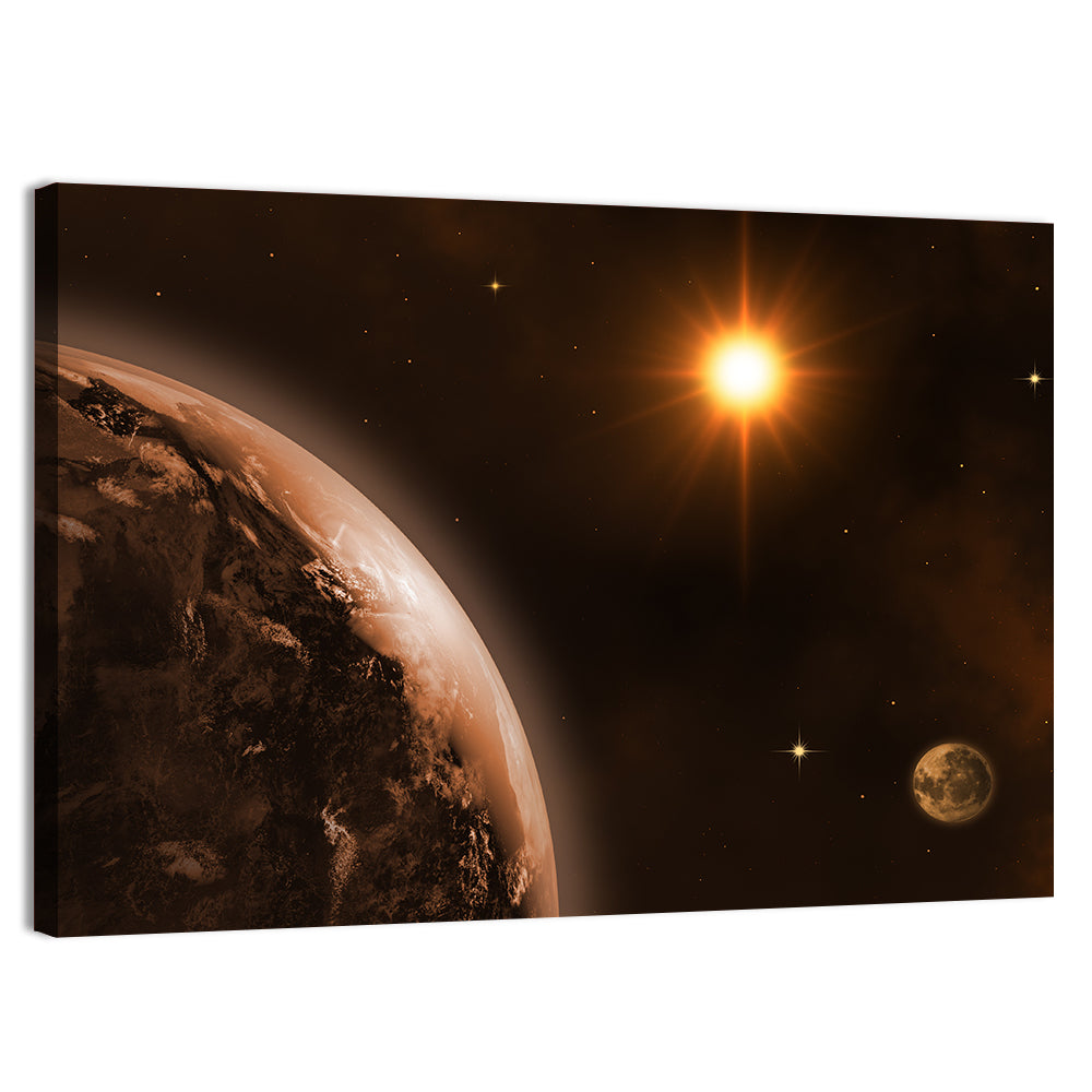 Crescent Planet with Golden Star and Moon Wall Art