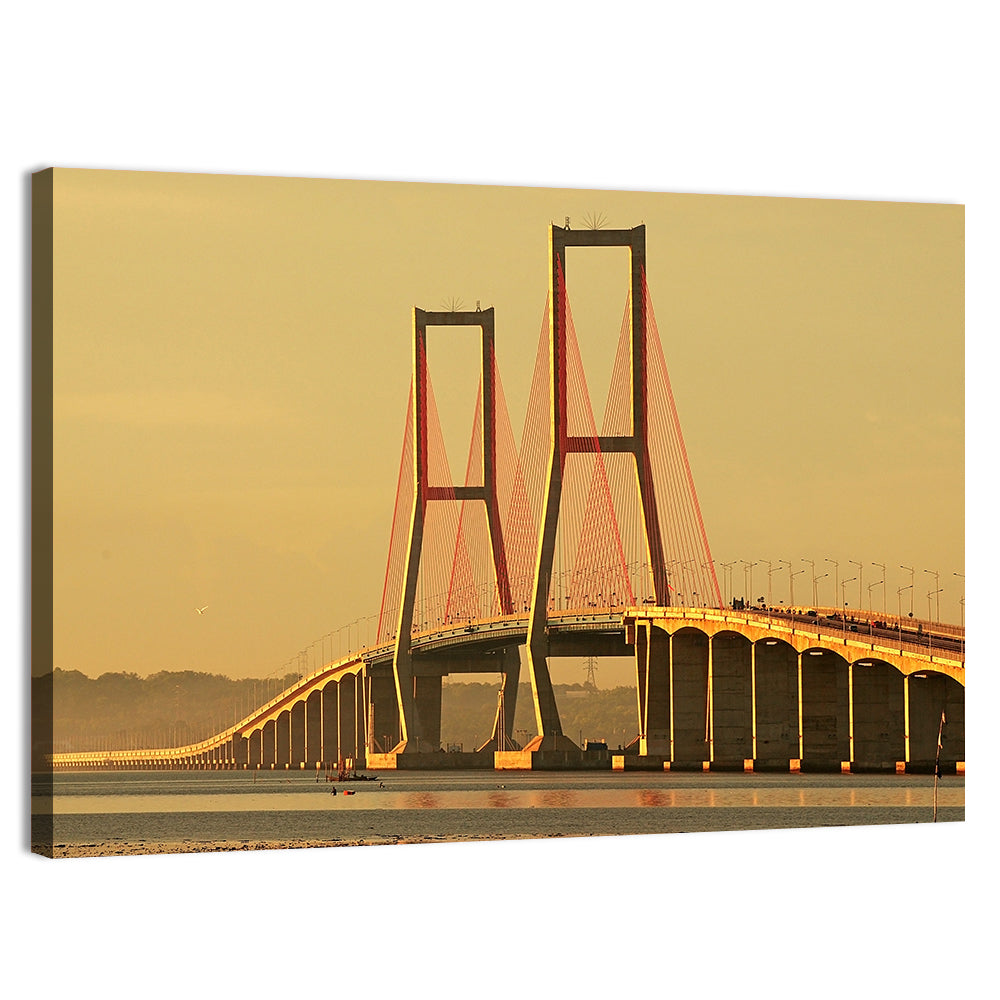 Suramadu Bridge at Golden Hour Wall Art, canvas print, landscape