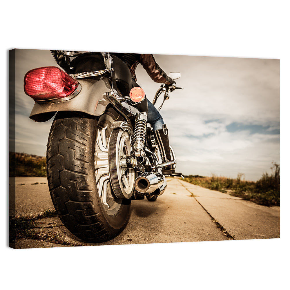 Low Angle Motorcycle Rear View Wall Art, canvas print, landscape