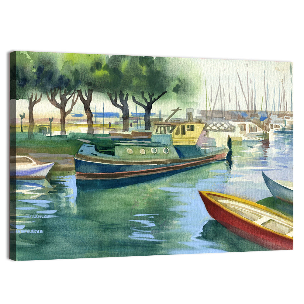 Watercolor Harbor Boats Wall Art