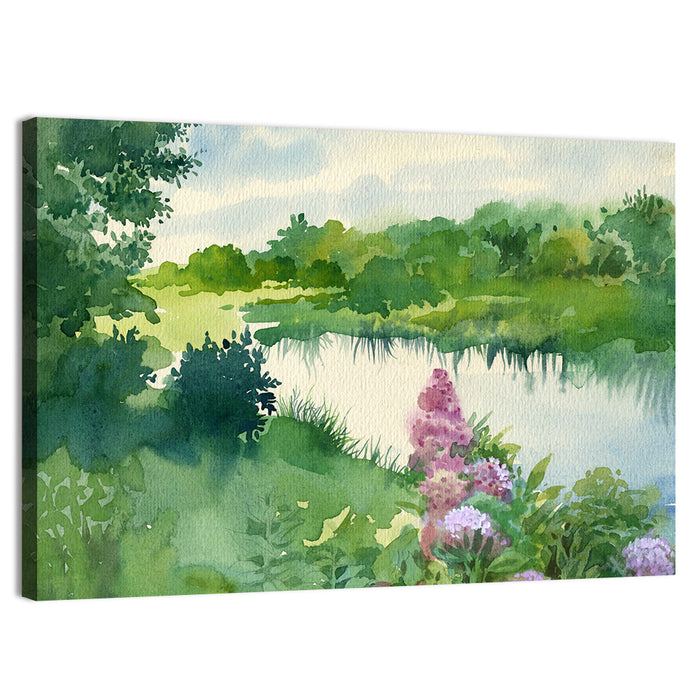 Serene River Watercolor Wall Art as a canvas print