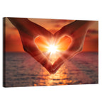 Hands Forming Heart at Sunset Wall Art