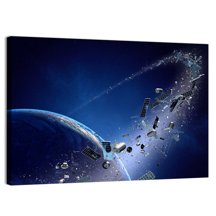 Orbital Debris Around Earth Wall Art as a canvas print