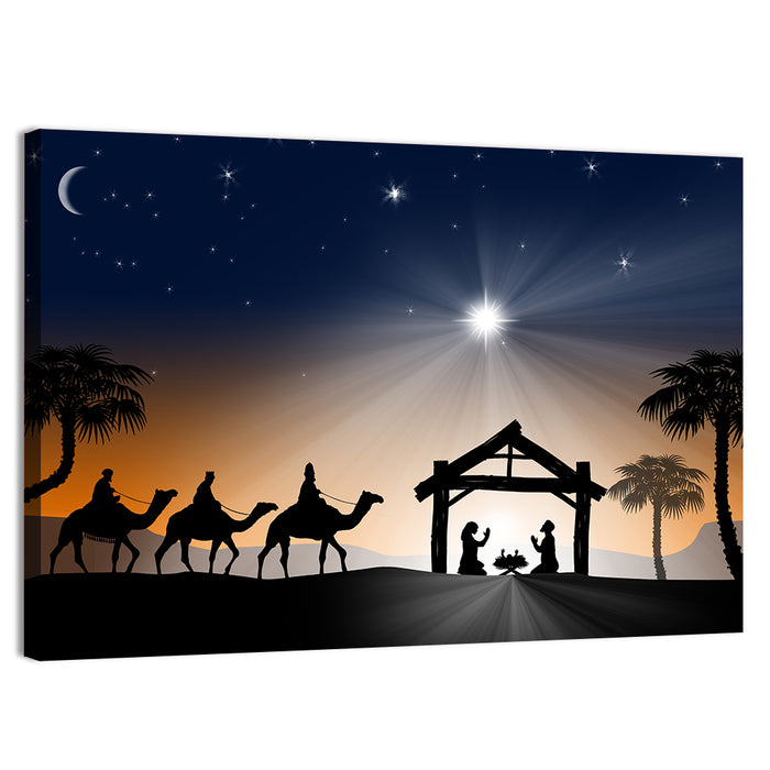 Desert Nativity Silhouette Wall Art as a canvas print