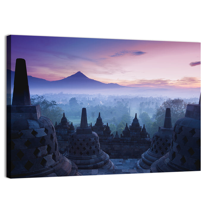 Misty Sunrise at Borobudur Wall Art as a canvas print