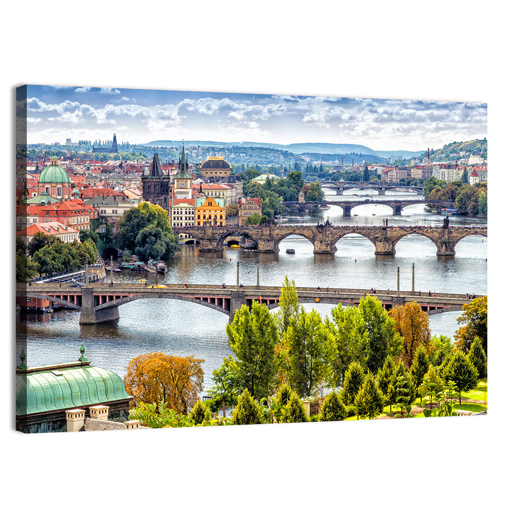 Vltava River Bridges, Prague Wall Art, canvas print, landscape