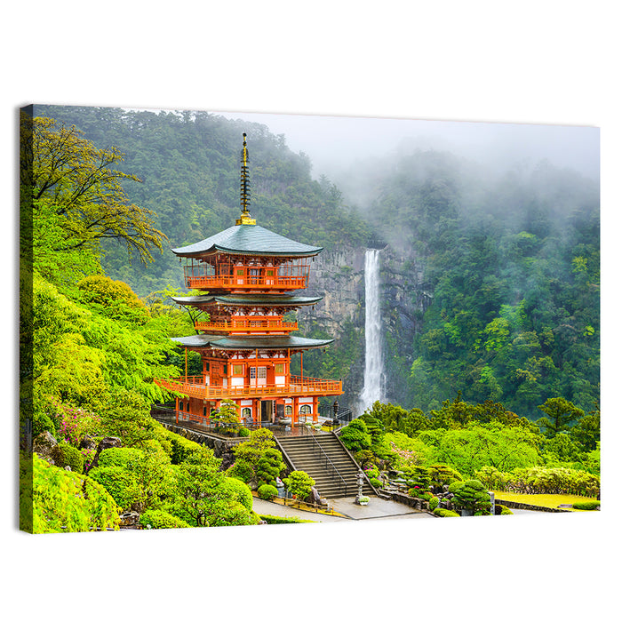 Seiganto-ji Pagoda at Nachi Falls Wall Art as a canvas print