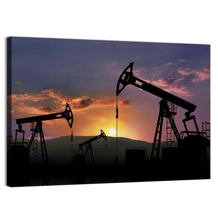 Sunset Oil Field with Pump Jacks Wall Art as a canvas print