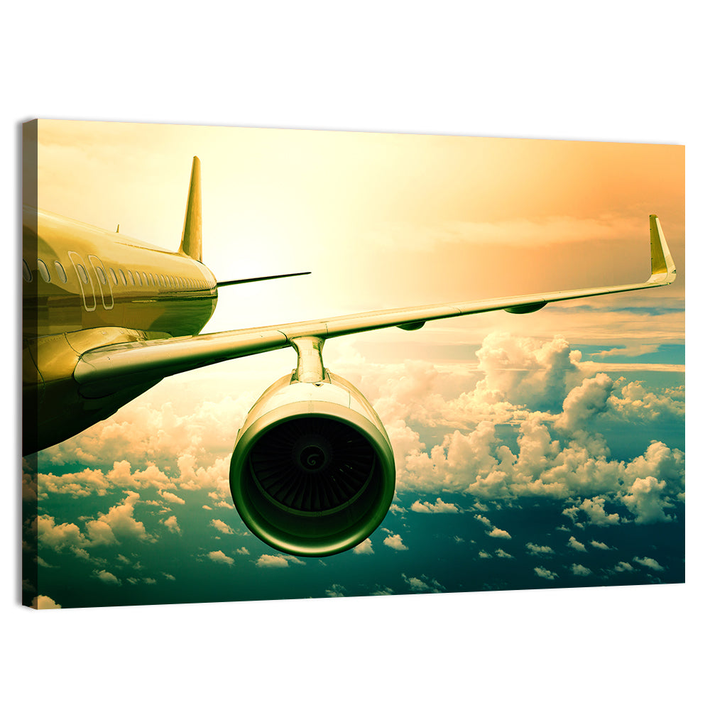 Passenger Jet Wing at Sunset Wall Art