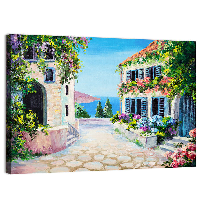 Cobblestone Path to the Sea Wall Art as a canvas print