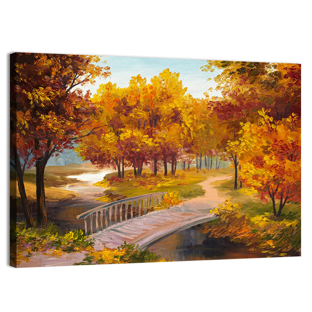 Autumn Footbridge in Golden Forest Wall Art