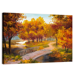 Autumn Forest With River & Bridge Wall Art