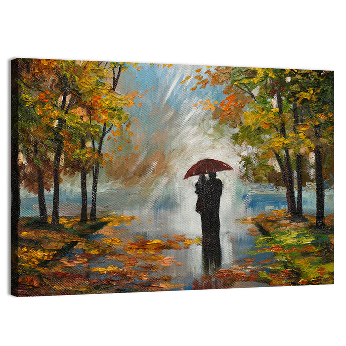 Couple in Autumn Forest Wall Art as a canvas print