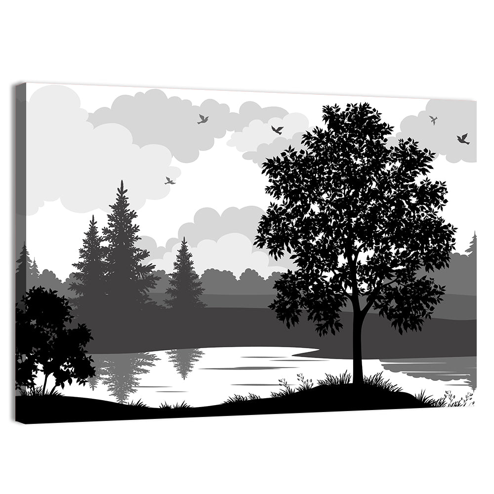 Lake Silhouette with Tree Wall Art