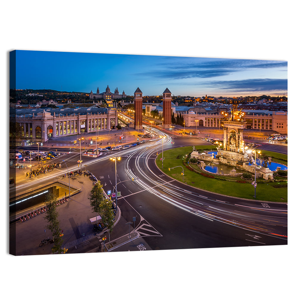 Plaça D'espanya at Night Wall Art, canvas print, landscape