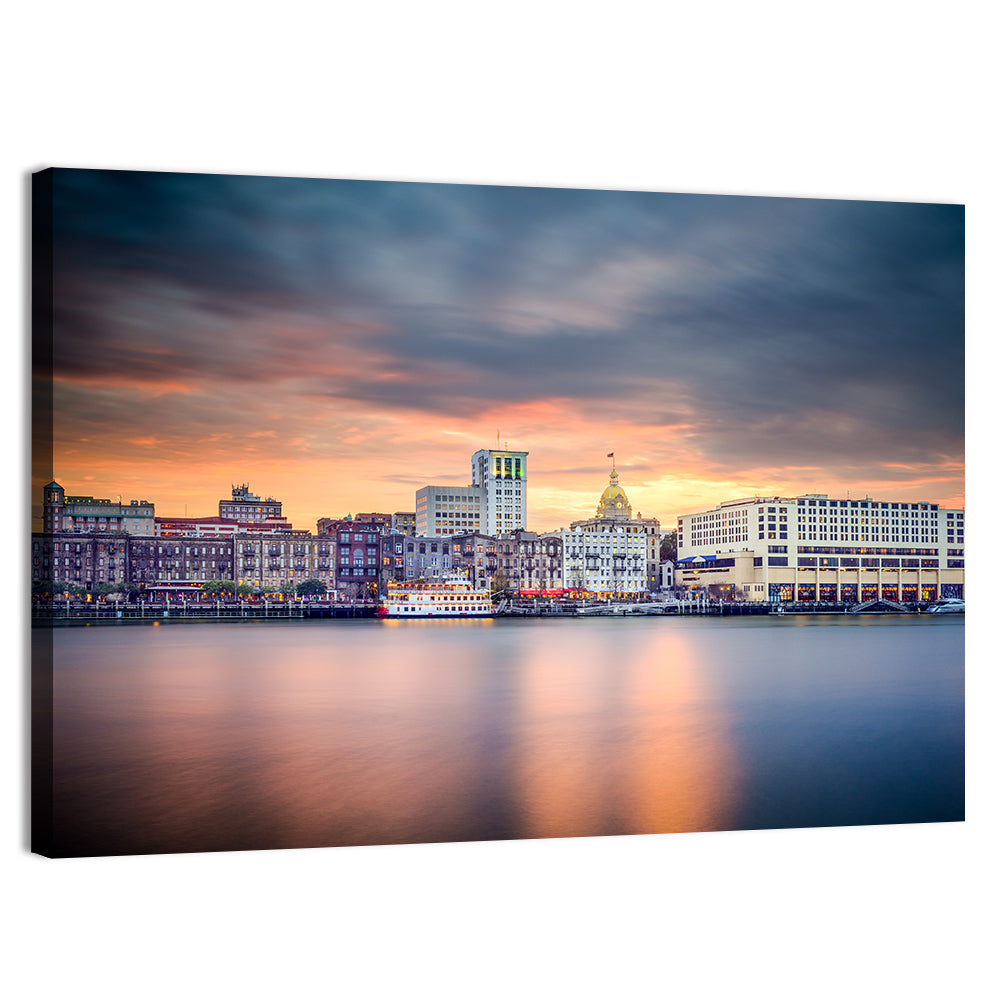 Savannah Riverfront Sunset Skyline Wall Art