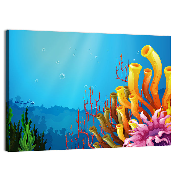 Undersea Coral Reef Illustration Wall Art as a canvas print