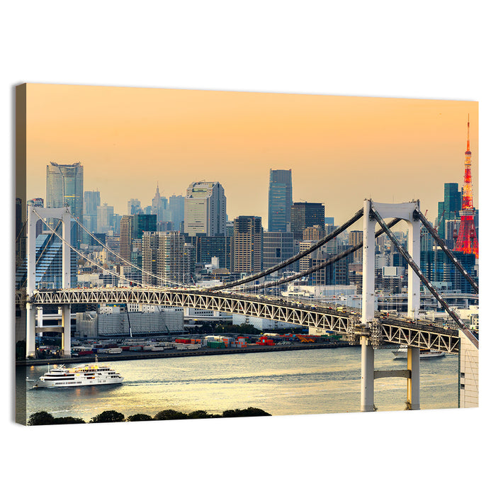 Rainbow Bridge and Tokyo Tower Skyline Wall Art as a canvas print
