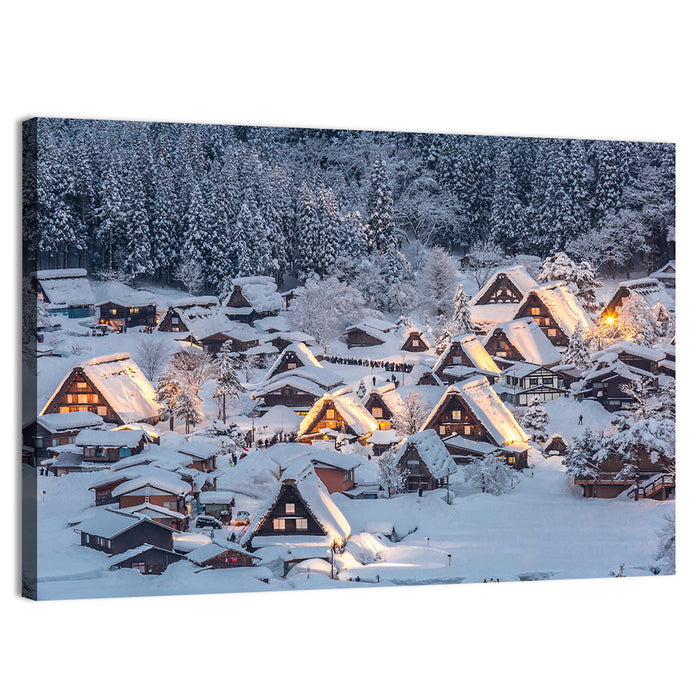 Shirakawa-go Lighted Village Wall Art as a canvas print