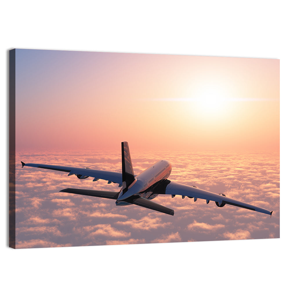 Passenger Plane Above Golden Clouds Wall Art