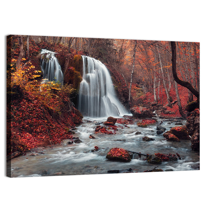 Dual Tier Autumn Forest Waterfall, Crimea Wall Art as a canvas print
