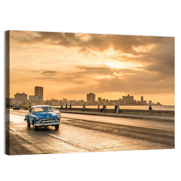 Havana Malecon Sunset Wall Art as a canvas print