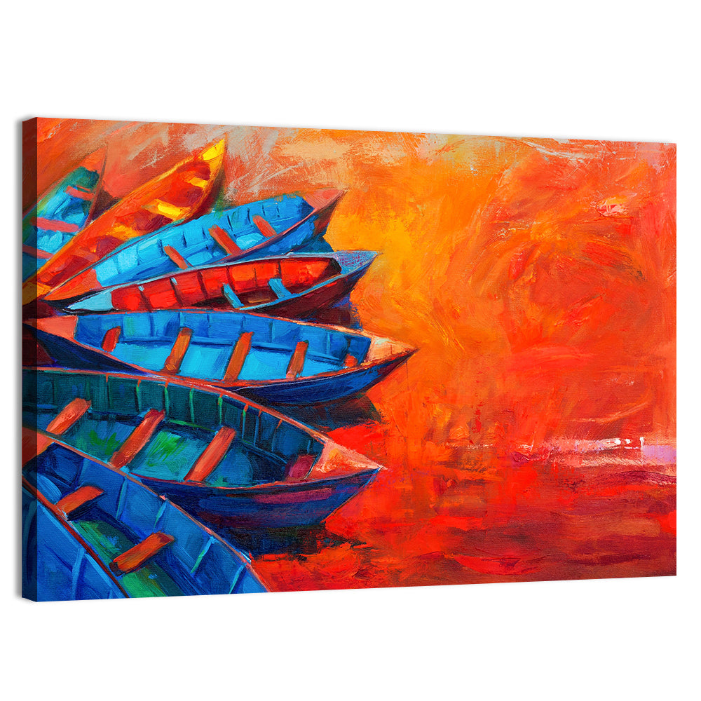 Harbor Boats at Sunset Wall Art, canvas print, landscape