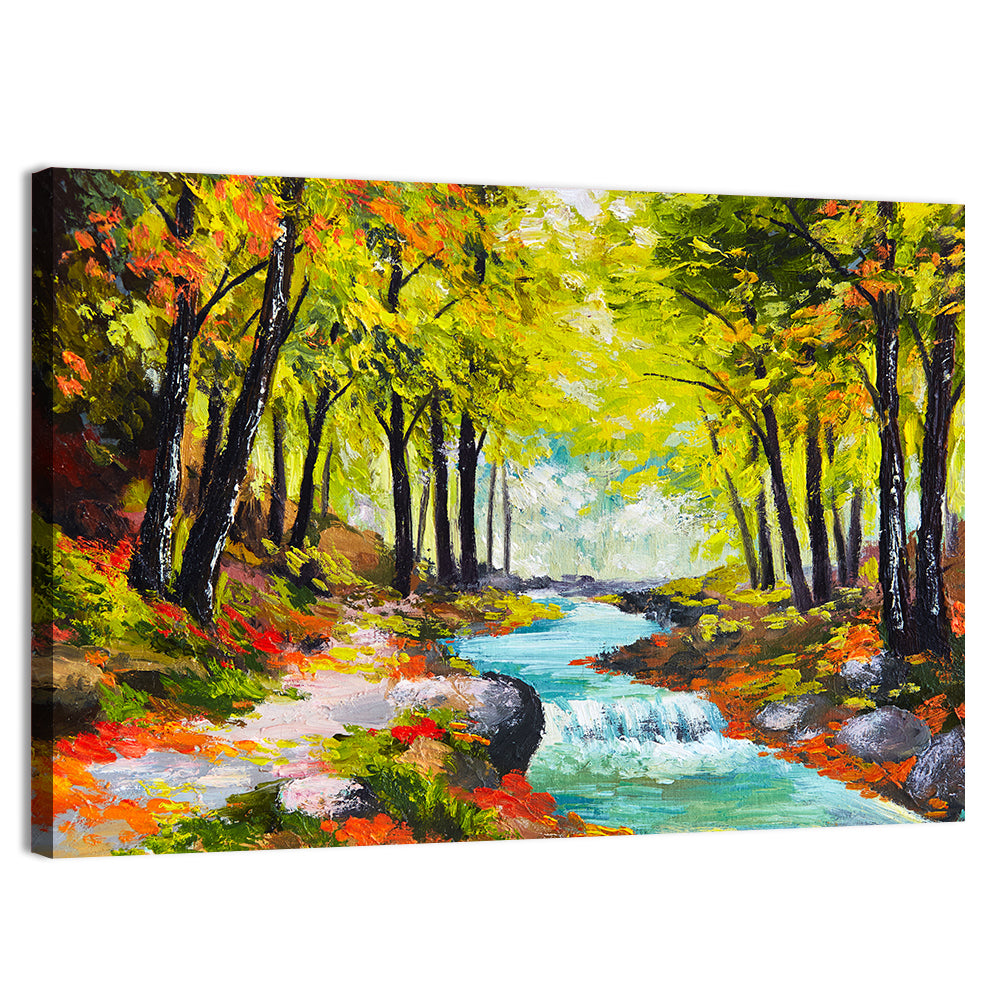Autumn Forest Stream Wall Art, canvas print, landscape