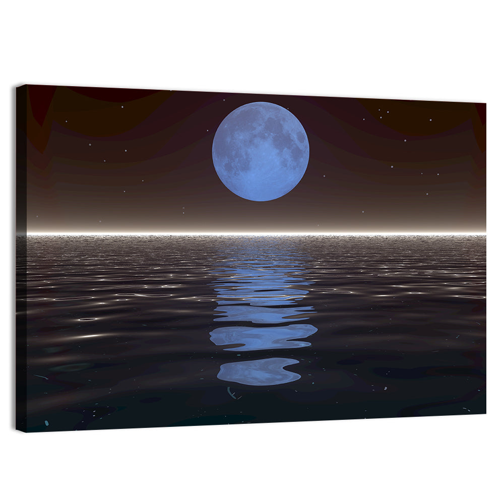 Surreal Moonset Over Reflective Sea Wall Art