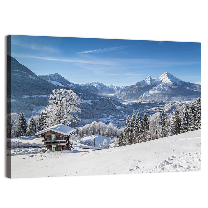 Berchtesgaden Alpine Cabin Scene Wall Art as a canvas print