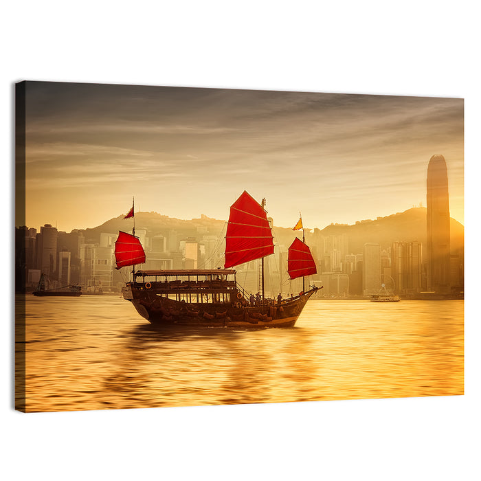 Victoria Harbour Sunset Skyline Wall Art as a canvas print
