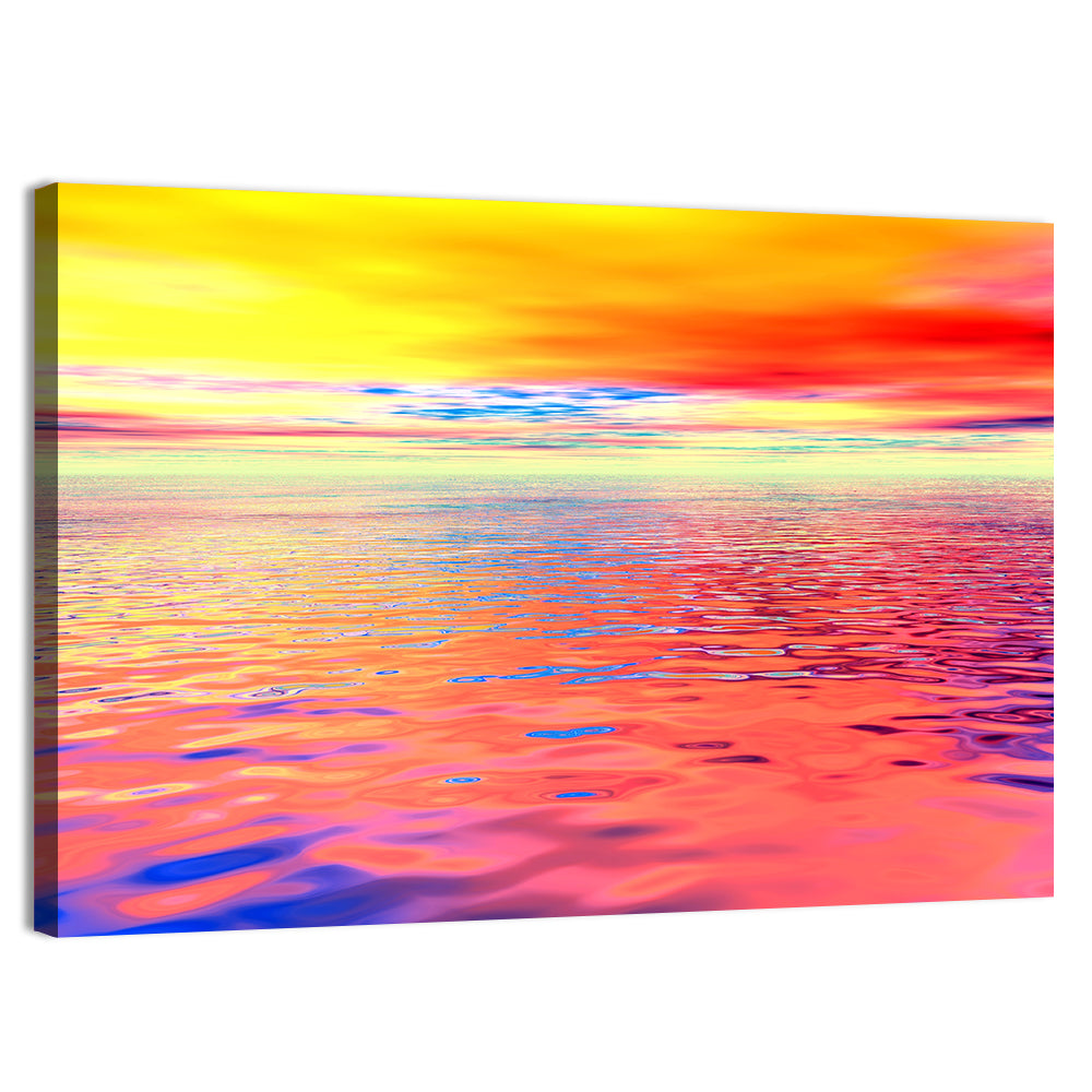 Surreal Ocean Sunset Illustration Wall Art, canvas print, landscape