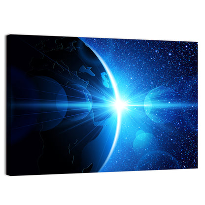 Planet Earth With Sunrise In Space Wall Art
