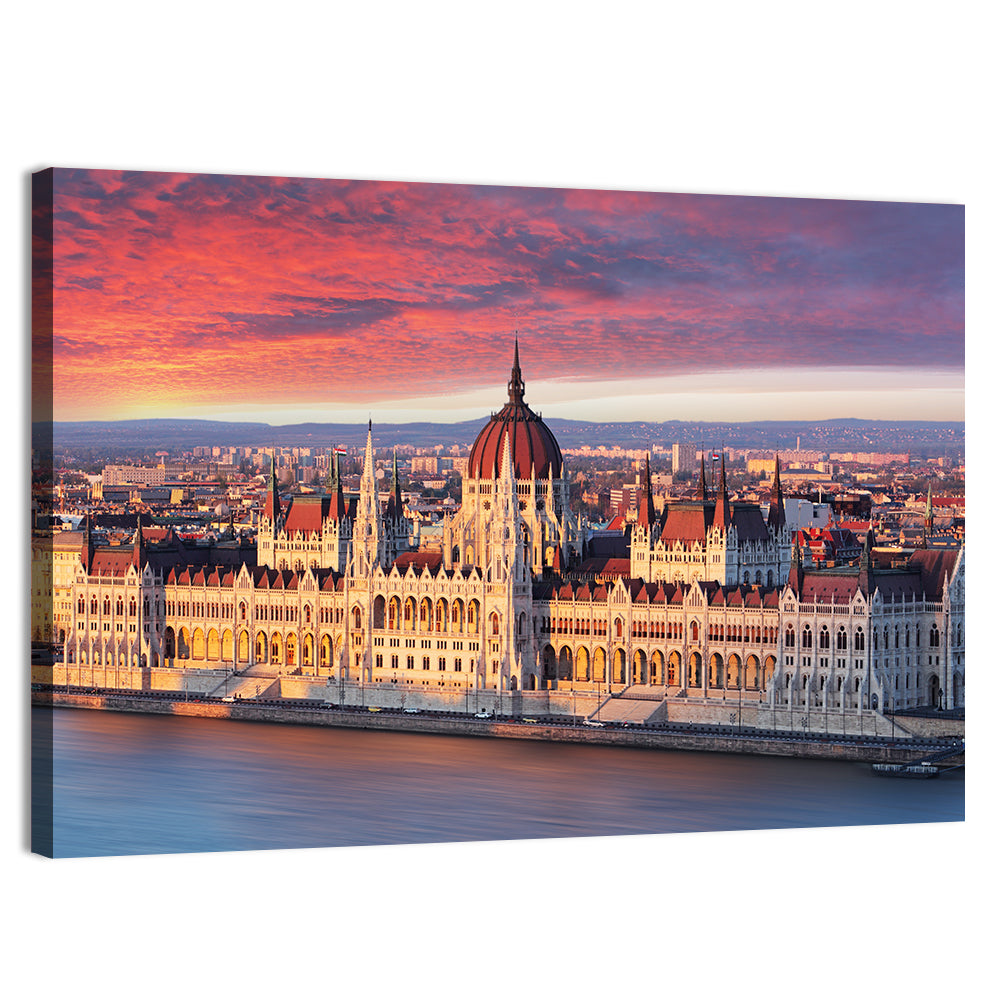 Hungarian Parliament at Dawn Wall Art, canvas print, landscape