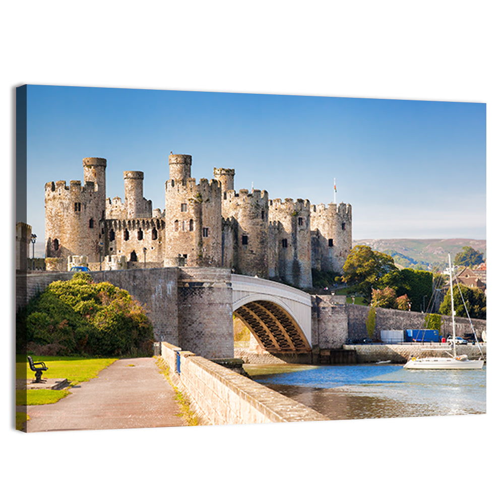 Conwy Castle and Arched Bridge Wall Art, canvas print, landscape