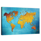 Distressed Blue World Map Wall Art