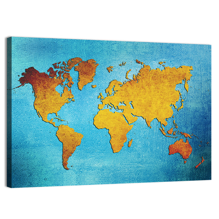 Distressed Blue World Map Wall Art as a canvas print