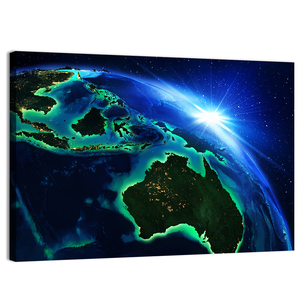 Australia and Indonesia from Space Wall Art, canvas print, landscape