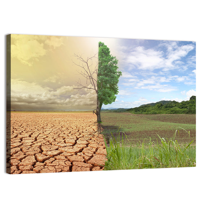 Split Landscape with Half-alive Tree Wall Art as a canvas print