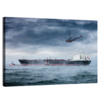 Rescue Helicopter Over Cargo Ship Wall Art