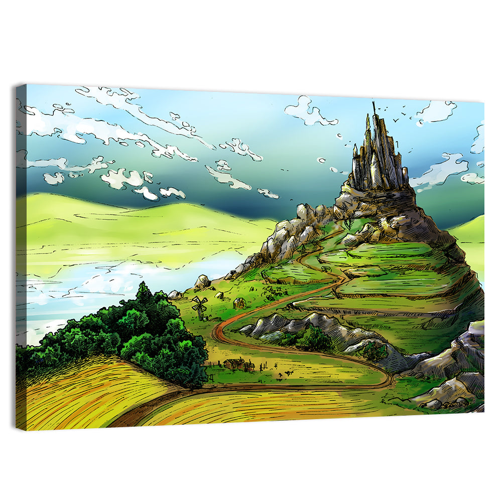 Hilltop Fairy Castle Illustration Wall Art