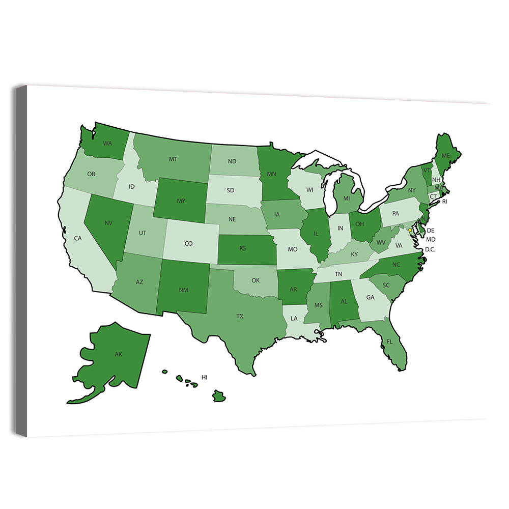 United States Political Map Wall Art, canvas print, landscape