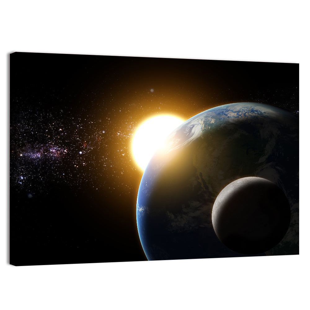 Sunflare Over Earth and Moon Wall Art