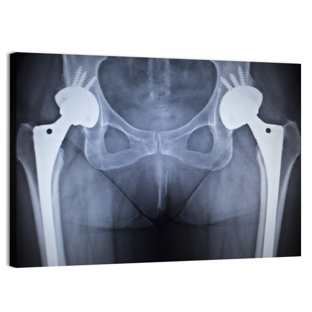 Pelvic X-ray with Hip Implants Wall Art, canvas print, landscape