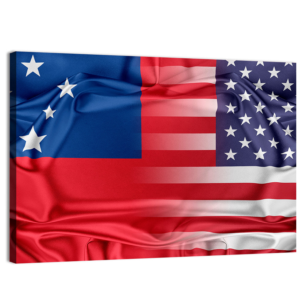Samoa and USA Flag Blend Wall Art, canvas print, landscape