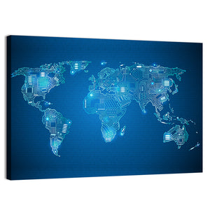 World Map Technology Style Wall Art