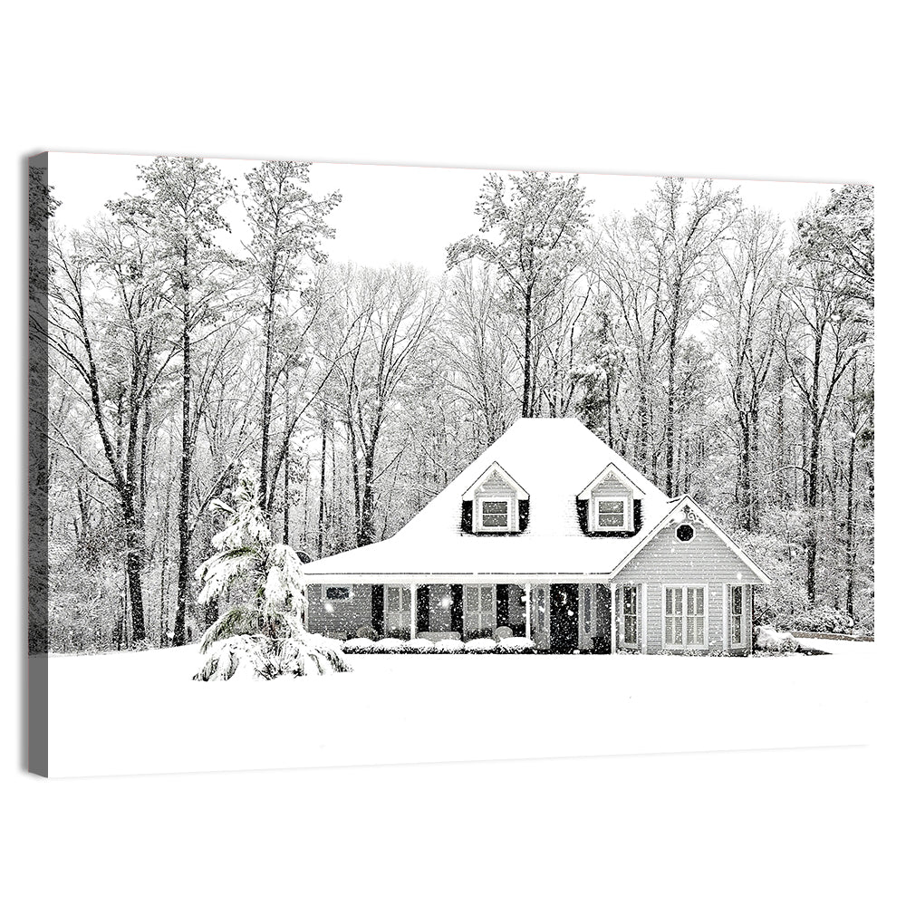 Frosty Winter House Landscape Wall Art