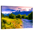 Mountain River Through Meadow Wall Art